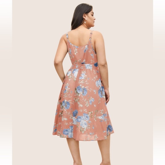 BloomChic Floral Wrap Elastic Waist Belted Sleeveless Dress - Picture 2 of 4